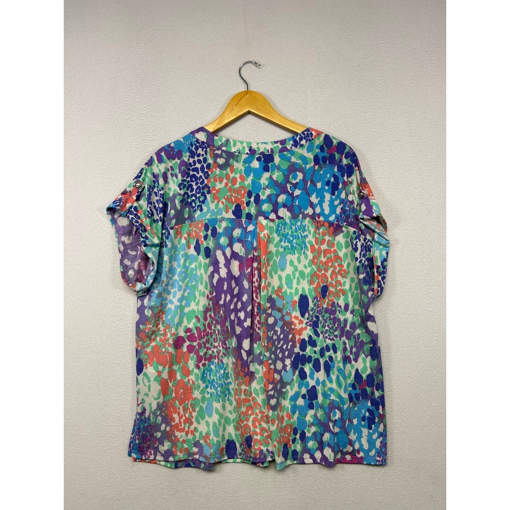 Boho Eclectic Dear Scarlett Womens XL Multi Abstract Animal Print V-Neck Blouse - Picture 2 of 9